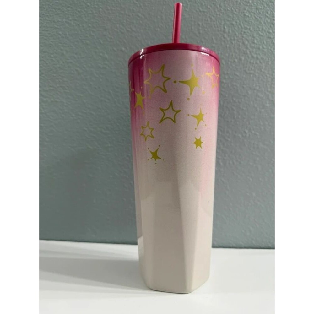 Starbucks 2022 Pink Ombre Gold Stars Faceted 24 oz Tumbler - Picture 2 of 6